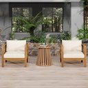 Merax Acacia Wood Bistro Table and Chairs Set of 2, Outdoor Coffee Table Armchair with Cushions for Patio Backyard Lawn Balcony, Teak Finish (Beige Cushion)