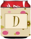 Caroline's Treasures CJ1004-DCC Letter D Initial Monogram - Tan Dots Can or Bottle Hugger Cooler Washable Drink Sleeve Collapsible Beverage Insulated Holder, Can Hugger, Multicolor
