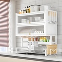 Large 3-Tier Over Sink Dish Drying Rack with Flip-top Door,Kitchen Counter Utensil Holder Organizers Space-Saving,Multifunctional Metal Counter Shelf,for Plates Bowl(White,85cm/33.5in)