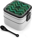 Stackable Double-Layer Bento Box with Emerald Green Adults Lunchbox with Spoon Cute Japanese Bento Box Dishwasher Safe for Work Travel Dining Outc