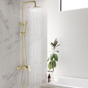 RBROHANT Exposed Shower System with Tub Spout, Brushed Gold Exposed Pipe Shower Faucet with 3 Functions Brass Shower Valve, Shower Height Adjustable, Wall Mounted