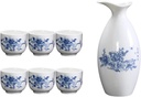 7 Pieces Sake Set, Traditional Retro Ceramics Sake Cup Set, with 1 Sake Pot and 6 Sake Cups, Elegant Design Best Gift for Family and Friends Cups