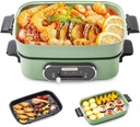 Joydeem 3-in-1 Electric Hot Pot, Multi-use Shabu Shabu Pot with Grill Pan & Steamer, Non-stick Ceramic Oil Coating, UL Listed, JD-HG9088G, Green