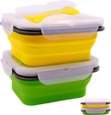 2 Pack Collapsible Silicone Bento Lunch Boxes With Lids Spoon Fork, 20.3oz, Lunch Food Storage Containers, Safe in Microwave, Dishwasher and Freezer, BPA Free (Green and Yellow)
