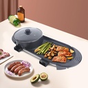 2 In 1 Hot Pot Barbecue Grill, Korean Hot Pot BBQ Grill with 2 Controller & Lid, Non Stick Barbecue Hot Pot for Indoor & Outdoor, 110V 2200W Electric Hotpot with Multistage Temp Adjustable