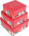 Christmas Tin Gift Box Santa Tinplate Candy Cookie Jars Square Candy Storage Containers with Lids for Holiday Xmas Supplies 3Pcs (Style B)
