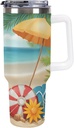 40oz Insulated Stainless Steel Tumbler with Handle, Summer Holiday Beach Theme Leakproof Water Bottles Travel Mug with Lid And Straw for Water, Iced Tea Or Coffee, Suitable for Most Car Cup