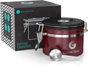 Coffee Gator Coffee Canister, 11oz Airtight Stainless Steel Kitchen Food Storage Container with Date-Tracker, CO2-Release Valve and Scoop for Beans, Grounds, Sugar, Cookies Jars, Tea, Cereal - Red