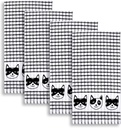 Cackleberry Home Cat Faces Terrycloth Kitchen Towels Windowpane Check Fabric, Set of 4 (Black)