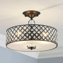 Saint Mossi Semi Flush Mount Ceiling Chandelier, Modern K9 Crystal Ceiling Light Fixture for Dining Room, Livingroom, Bedroom, H11 x D15.4, Matte Black Finish