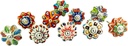 DORPMARKET Set of 10 Vintage Color Multi Designed Ceramic Cupboard Cabinet Door Knobs Drawer Pulls & Chrome Hardware