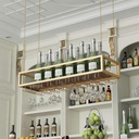 Wine Bottle Glass Holder, Hanging Wine Storage Decor Display Rack Metal Ceiling Floating Shelf with Stemware Hanger for Kitchen/Dining/Wine Cellar/Bar,60x25x20cm