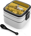 Horses in The Fields Bento Box Adult Lunch Box All-in-One Lunch Containers with Removable Compartments Double Layer Bento Lunch Box with Spoon And Handle Stackable Lunchbox