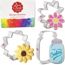 Flowers Cookie Cutters 3-Pc. Set Made in the USA by Ann Clark, Sunflower, Daisy and Mason Jar