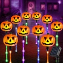JOYIN 10 Pcs Halloween Solar Pumpkin Pathway Lights Decorations Outdoor, Jack O Lantern Pumpkins Decor with 5 Colors of Light-up Path Maker Stakes for Graveyard Porch Yard Lawn Garden Party Supplies
