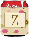 Caroline's Treasures CJ1004-ZCC Letter Z Initial Monogram - Tan Dots Can or Bottle Hugger Cooler Washable Drink Sleeve Collapsible Beverage Insulated Holder, Can Hugger, Multicolor