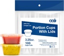 EDI Clear Disposable Plastic Portion Cups with Leakproof Lids | Jello Shot & Condiment Cups | 3.25 OZ, 100 Sets | BPA Free & Recyclable