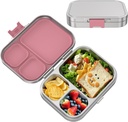 Stainless Steel Bento Lunch Box, 3-Compartment Food Container Large 800ML Metal Bento Box for Kids or Adults with Lockable Clips to Leak Proof Pink