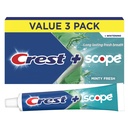 Crest + Scope Whitening Toothpaste - Pack of 3, 5.4 Oz Tubes - Anticavity Fluoride Toothpaste, Fresh Breath, Kills Germs - Tartar Protection, Enamel Protection - Minty Fresh Flavor