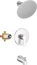 GGStudy Shower Faucet Set Brushed Nickel Tub Shower Faucet with 8-Inch Round Rainfall Shower Head and Tub Spout Shower Tub Faucet Set Complete Included Shower ValveTub Shower Trim Kit