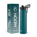 MILTON Reva 1000 ISI Certified Stainless Steel Water Bottle with Twin Lid Sip or Gulp, 1 Litre | Single Wall, BPA-Free, Leakproof | Sturdy Handle | Ideal for Home, Office, Gym & Travel, Teal Blue