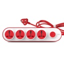 GM 3257 10 Amp Extension Board with 2 Metre Heavy Duty Copper Extension Cord – 4 International Sockets, Master Switch, LED Indicator with Safety Shutter