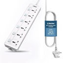 EMBOX Extension Board with Switches 2500W, 6 Universal Sockets, Individual Switch, Safety Shutter Spike Guard, LED Indicator, 2 Meter Extension Cord