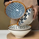 Set of 4 Artisan Ceramic Serving Bowls - 8” Decorative Pasta & Salad Bowls, Unique Painted Blue & White Patterns, Premium Stackable Dinnerware for Home & Kitchen Gifting (Random)
