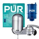 PUR Plus Vertical Faucet Mount Water Filtration System, Lead-Reducing Filter, Great-Tasting, Easy Install, Lasts 100 Gallons, Faucet Water Filter, Compatible with Sinks with External Aerators, Chrome
