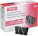 ACCO® Binder Clips, Large, Black, 12/Box - Large - 1.06" Size Capacity - Reusable - 12 / Box - Black - Tempered Steel, Plastic