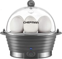 Chefman Electric Egg Cooker Boiler, Rapid Egg-Maker & Poacher, Food & Vegetable Steamer, Quickly Makes 6 Eggs, Hard, Medium or Soft Boiled, Poaching/Omelet Tray Included, Ready Signal, BPA-Free, Grey