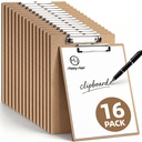 HappyHapi 16 Pack Clipboard, 8.5x11 Clip Board Bulk, Wooden Clipboard