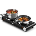 CUSIMAX 900W+900W Double Hot Plates, Cast Iron hot plates, Electric Cooktop, Hot Plates for Cooking Portable Electric Double Burner, Black Stainless Steel Countertop Burner