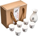 Ceramic Traditional Japanese Sake Set Gift Box Set of 7 Pieces, Hand Crafted and Painted,Traditional Retro Japanese Ceramic Sake Cups Set With 6 Sake Cups,1 Sake Pot W