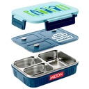 MILTON Meal Safe 3 Inner Stainless Steel Tiffin Box for School with Steam Release Plug | PU Insulated, Leak-Proof, Food Grade I Lunch Box for Kids Boys, Girls with Snap Lock Lid, 630 ml, Dark Blue