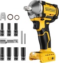 Cordless Impact Wrench for Dewalt Battery 20V, 600Ft-Lbs (814N.m) 1/2 Inch Brushless Impact Gun, 6 Modes, 3000RPM High Torque Impact Wrench, 7 Sockets, Variable Speed for Car Tire Removal/Rusted Bolts