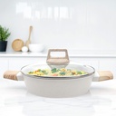SOLARA Belmont Ceramic Non Stick Kadai With Lid for Cooking, 2.2 Litre/24Cm Non Stick Kadhai, Cast Aluminium Body casserole, Stew Pot, Biriyani Bowl, Gas & Induction Compatible, Ivory