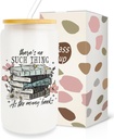 Gifts For Book Lovers Women, Christmas Gifts for Book Lovers, Bookish Gifts for Readers, 16oz Iced Coffee Glass Cups with Lid and Straw, Book Themed Tumbler, Reader Gift Ideas for Women