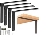 4 Pack Heavy Duty Shelf Brackets 16 Inch by Balin Designs – Decorative L Bracket for Shelves, Metal Shelf Support Bracket, Wall Mounted Countertop Iron Corbels, Floating Black Shelving Brackets