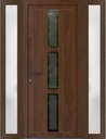 VDOMDOORS Front Exterior Prehung Metal-Plastic Door Frosted Glass | Manux 8112 Walnut | 2 Side Sidelite Transoms | Residential Doors Entrance Patio Garage 60 x 80 (W12+36+12 x H80) Right-Inswing