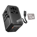 GM G+ 70W TravelEase Pro with Display | Travel Adapter US, UK, EU, AU, 150+ Countries | Multi-Port | Dynamic Wattage Display, Laptop, iPhone, Samsung, DSLR, 75cm Retractable-C Cable (Glossy Black)