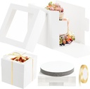 12 Sets 10 Inch Cake Box with Boards 10x10x10 Tall Bakery Boxes with Window Disposable Tier Cakes Containers White Bakery Take Out Carrier for Wedding, Birthday, Party, Christmas