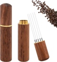 Espresso Coffee Stirrer, Espresso Distribution Tool Coffee Stirring Tool,Professional Barista Hand Needle Type Distribution Tool 5 Needles 0.4mm Natural Wood Handle and Stand