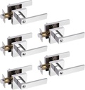 Probrico 5 Pack Keyed Entry Lever Locks for Exterior Door & Front Door, Heavy Duty Entrance Door Handles, Polished Chrome Universal Handing Hardware Lockset (Different Keys)