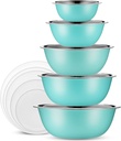 WHYSKO Stainless Steel Mixing Bowls With Lids Set, 5 Sizes Nesting Mixing Bowls for Your Kitchen Meal Prep, Cooking, Baking, and Food Storage (Blue Bowls with White Lids)