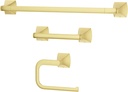 Pfister Bruxie 3-Piece Bathroom Hardware Set with Towel Bar, Towel Ring, and Toilet Paper Holder, Wall-Mounted, Brushed Gold Finish, BTBBIE3BG