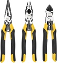 DELI 3PCS Pliers Set, Large 7 in 1 Multifunctional Wire Stripper Crimper Cutter, 9" Long Nose, 9" Linesman, 8" Diagonal Side Cutting