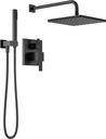 Delta Modern 14 Series Square Rain Shower System Faucet Set, Rainfall Matte Black Shower Head and Handle Set, Valve Trim Kit, 10 Inch, Matte Black 342701-BL