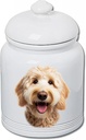 Best of Breed Labradoodle Blonde Dog and Cat Ceramic Treat Jar 9" Tall Air Tight Seal All White