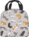 VOOHDDY Cute Cat Kitten Kawaii Insulated Lunch Bag For Women Men Reusable Lunch Box Container Waterproof Portable Cooler Thermal Tote Bag For Work Office Picnic Beach Travel